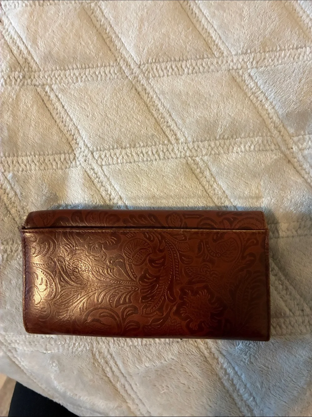 Tooled Leather Floral Fold-Over Card & Key Holder - Brown